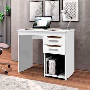 Mesa Escrivaninha Veneza para Escritorio com 2 Gavetas - Branco