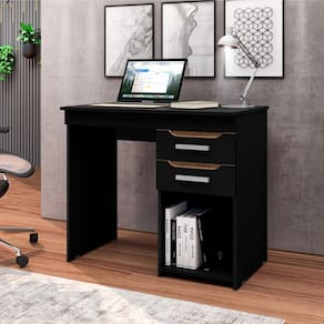 Mesa Home Office para Computador Veneza com Gavetas - Preto