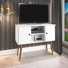 Rack Viena para Tvs de até 40 Polegadas com Pés em Madeira Maciça - 2 Portas - Branco