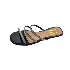 Rasteirinha Rasteira Feminina Verniz Com Strass Brilho Tiras Finas Leve Confortavel