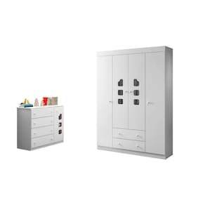 Quarto Infantil Bebê Lívia Cômoda E Guarda Roupa Branco