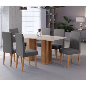 Conjunto Sala de Jantar Lucerna Mesa 160x80cm Tampo Sem Vidro com 6 Cadeiras Venus Cobre/Blonde/Cinza- Casa Giulia