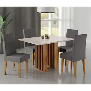 Conjunto Sala de Jantar Quebec Mesa 120x80com Tampo Sem Vidro e 4 Cadeiras Venus Cobre/Blonde/Cinza - Casa Giulia