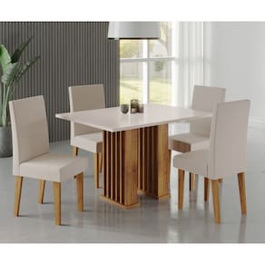Conjunto Sala de Jantar Quebec Mesa 120x80com Tampo Sem Vidro e 4 Cadeiras Venus Cobre/Blonde/Pastel - Casa Giulia