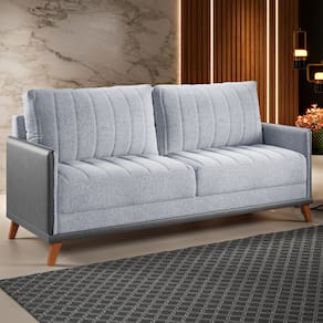 Estofado Living Premium 2m 4 Lugares Laterais em Corano Linho Inox/Cinza