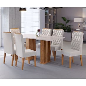 Conjunto Sala de Jantar Portinar Mesa 160x80cm Tampo Sem Vidro e 6 Cadeiras Iza Cobre/Blonde/Pastel - Casa Giulia
