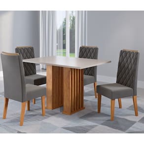 Conjunto Sala de Jantar Santorini Mesa 120x80cm sem Vidro e 4 Cadeiras Iza Cobre/Blonde/Cinza - Casa Giulia
