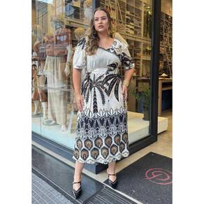Vestido Midi Plus Size Estampado Manga Princesa