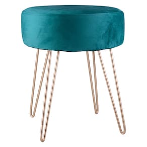 Puff Redondo Pés em Metal Dourado Cazza 43cm Suede Verde