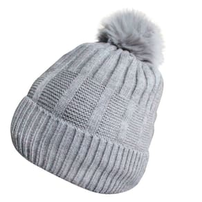 Touca Gorro Adulto Peluciada Cinza Pompom Tamanho Único