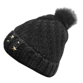 Touca Gorro Adulto Preta Pompom Tamanho Único