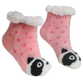 Meia Infantil Peluciada Antiderrapante Rosa Panda 28 ao 35