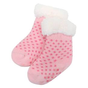 Meia Rosa Claro Peluciada Infantil Antiderrapante 6 a 12 Meses