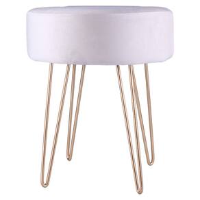 Puff Redondo Pés em Metal Dourado Cazza 43cm Suede Bege