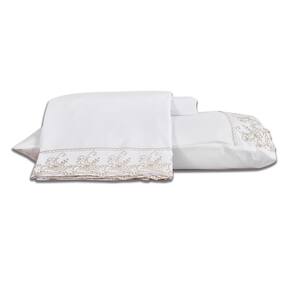 Jogo de Cama 4 pç Bordado Inglês Toque de Seda Queen - Jolitex - Branco/Bege