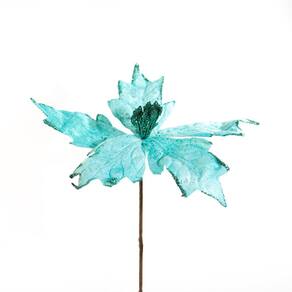 Kit 6 Flores Decoração Natal Artificial Brilho Azul 19cm