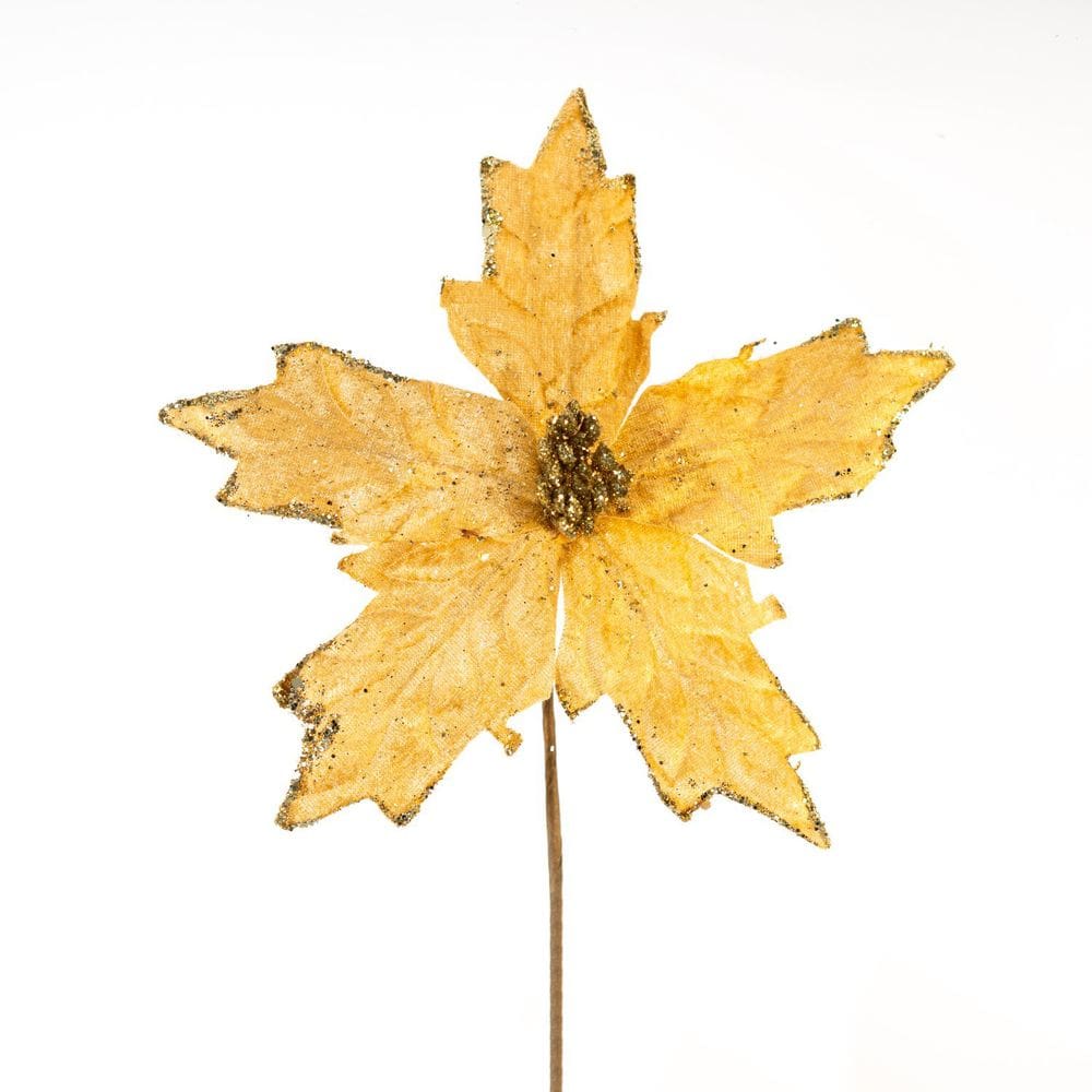 Kit 2 Flores Amarelas Artificial Decoração Natal Brilho 21cm