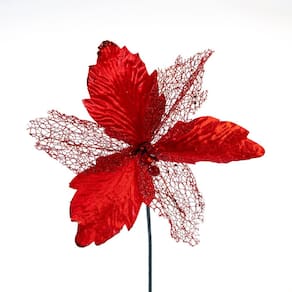 Kit 10 Flor Vermelha Decoração Natal Artificial Glitter 29cm