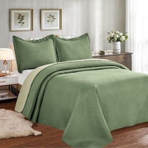 Colcha Cobre Leito King Poliéster Dupla Face 3pcs Verde 1