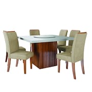 Conjunto Sala de Jantar Amsterdã New Mesa com Tampo Giratório 6 Cadeiras Grécia Madeirado/Bege Dobuê