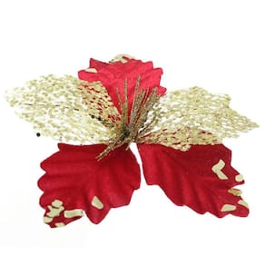 Kit 8 Flor De Natal Vermelha Artificial Com Brilho 19cm