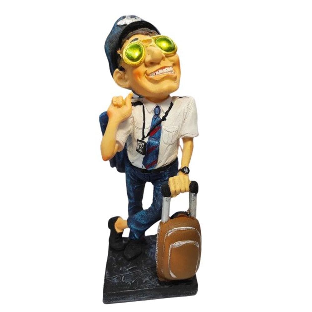 Estátua Piloto de Avião em Resina Decoração Escultura 23cm