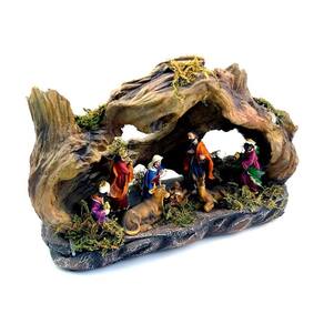 Escultura Decorativa Iluminada Presépio Resina Rústica Gruta