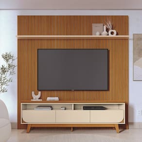 Rack Com Painel Frisado Luna Cinamomo/Off White - Madetec Móveis