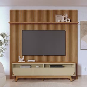 Rack Com Painel Frisado Luna Cumaru/Opala - Madetec Móveis