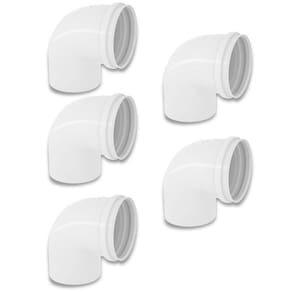 Kit 5 Cotovelos Joelho Esgoto Pvc 90 Graus Branco 75Mm