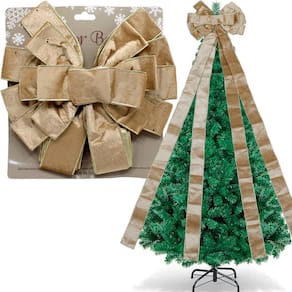 Laço Decorativo Bege Enfeite Ponteira Árvore Natal De 140cm