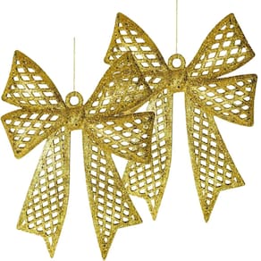 Kit 4 Enfeites Árvore De Natal Laço Dourado Glitter 24cm