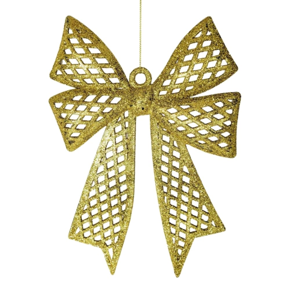 Kit 4 Enfeites Árvore Natal Laço Dourado Glitter 24cm
