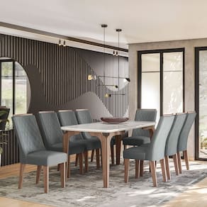 Conjunto Sala de Jantar Romenia Gold 1,83 com 8 Cadeiras Amendoa 03A