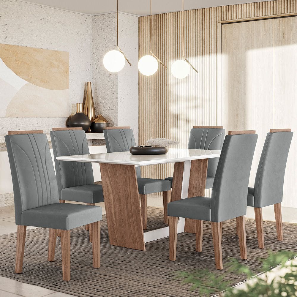 Conjunto Sala de Jantar Canada 1,56 com 6 Cadeiras Amendoa 03A