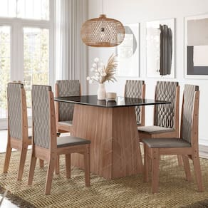 Conjunto Sala de Jantar Libia 1,35 com 6 Cadeiras Amendoa 01A