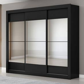 Guarda-Roupa Casal City 3 Portas 4 Gavetas com Espelho Preto - Maxel