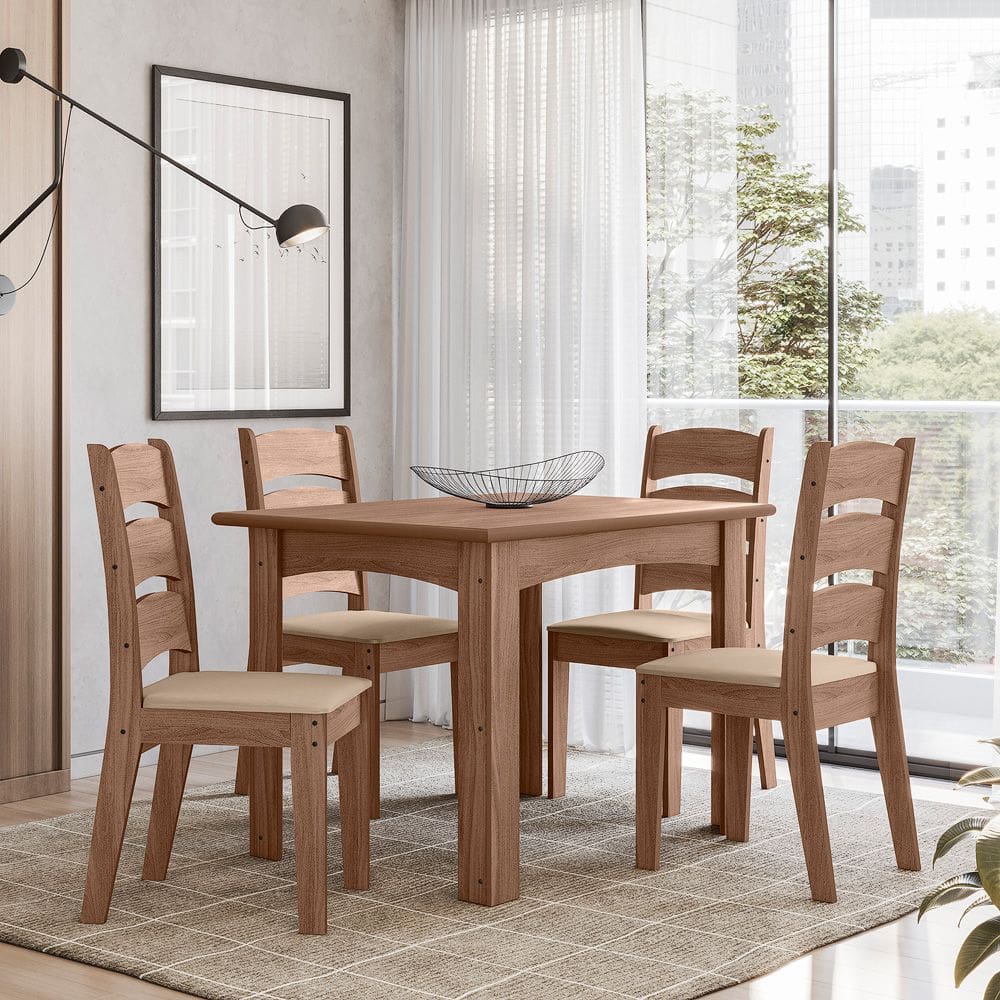 Conjunto Sala de Jantar Mali 1,10 com 4 Cadeiras Amendoa 51C