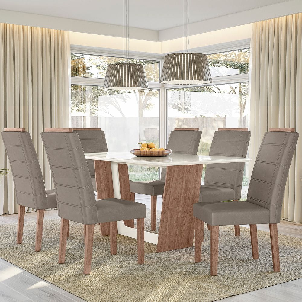 Conjunto Sala de Jantar Suica 1,56 com 6 Cadeiras Amendoa 01A