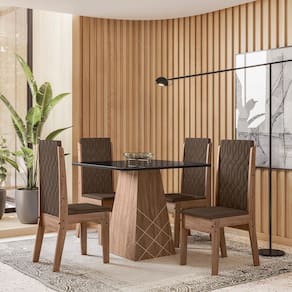 Conjunto Sala de Jantar Libia 0,90 com 4 Cadeiras Amendoa 04A
