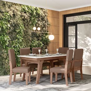 Conjunto Sala de Jantar Dubai 1,56 com 06 Cadeiras Amendoa 73B