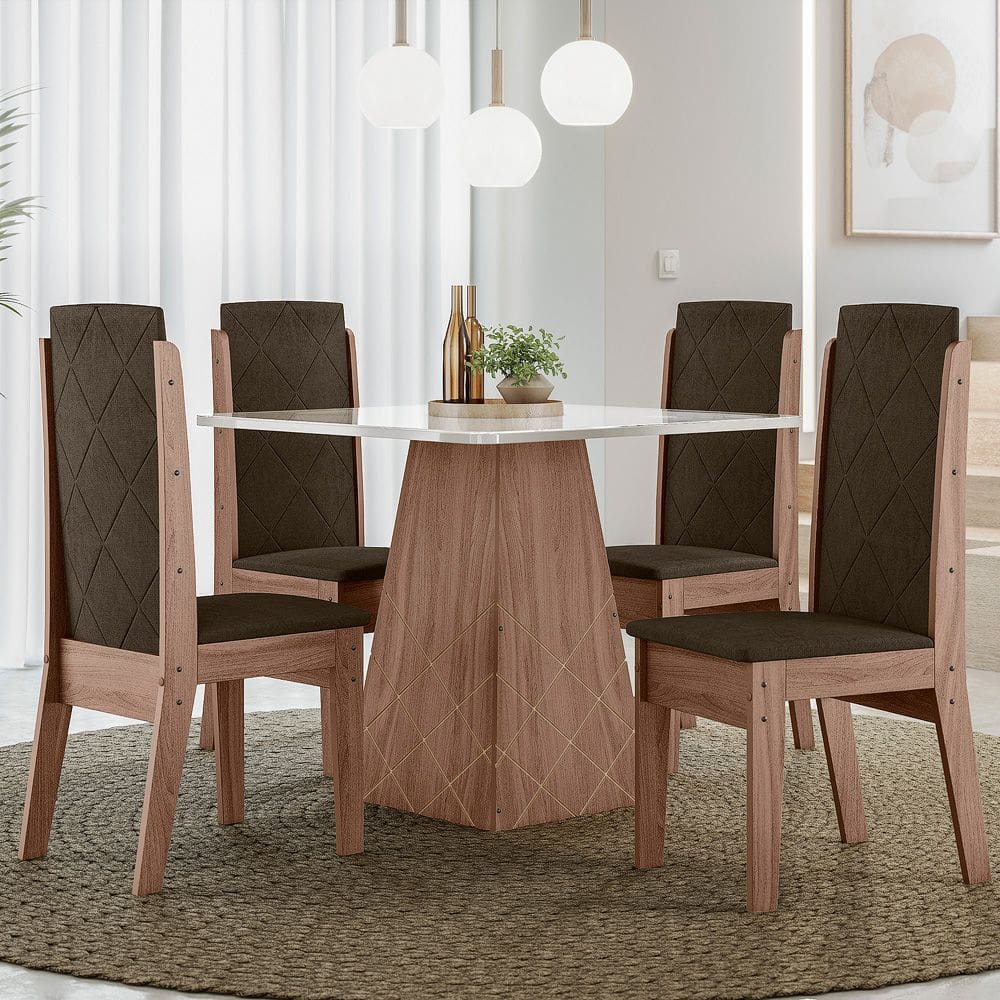 Conjunto Sala de Jantar Luanda 0,90 com 4 Cadeiras Amendoa 69B
