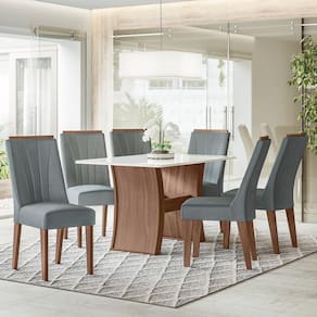 Conjunto Sala de Jantar Polonia 1,35 com 6 Cadeiras Amendoa 03A