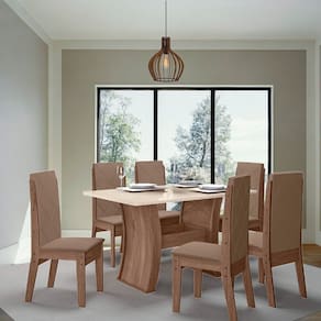 Conjunto Sala de Jantar Atenas 1,35 com 6 Cadeiras Amendoa 73B