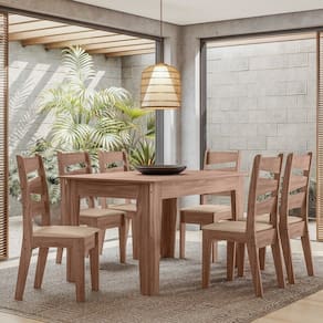 Conjunto Sala de Jantar Italia 1,35 com 6 Cadeiras Amendoa 51C