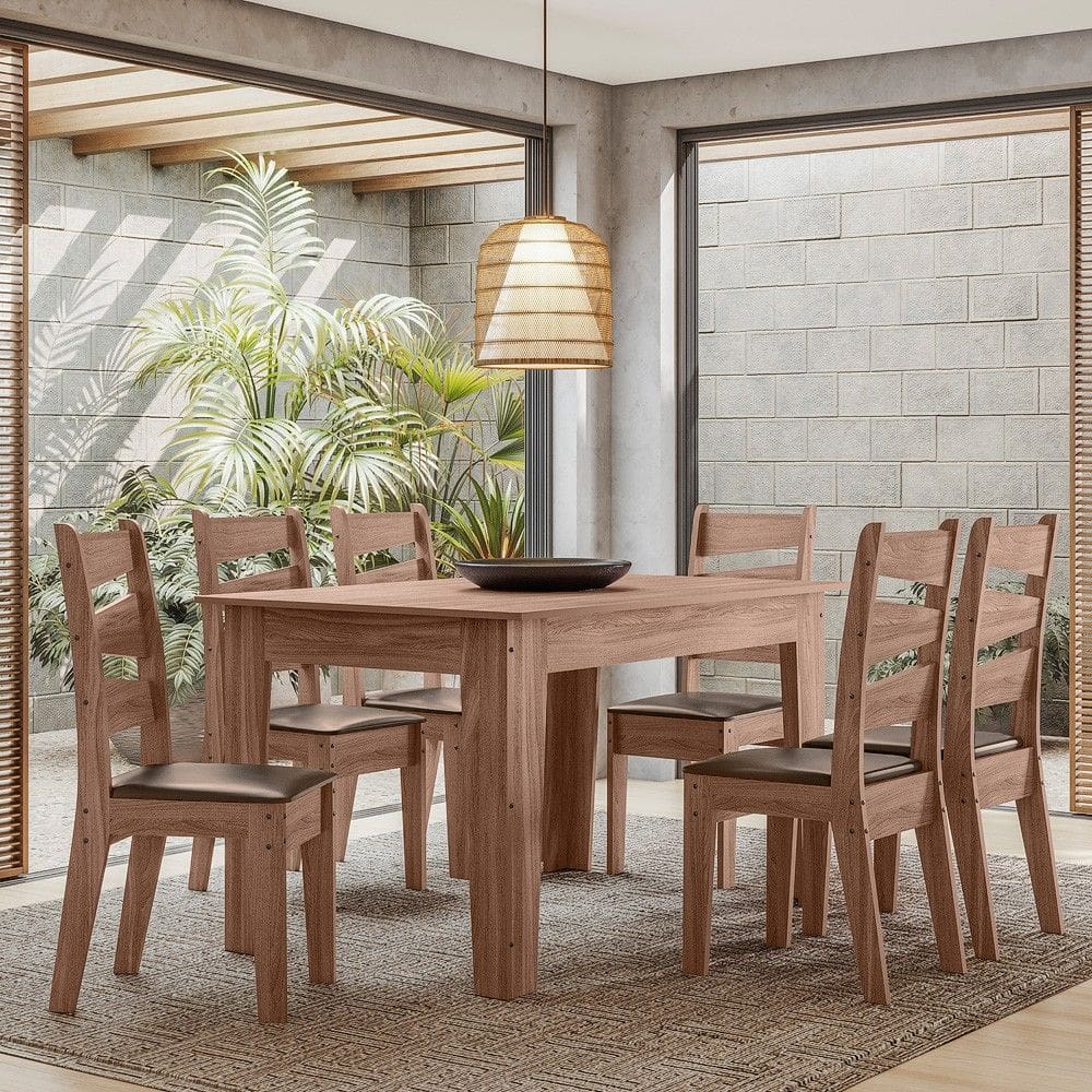 Conjunto Sala de Jantar Italia 1,35 com 6 Cadeiras Amendoa 61C