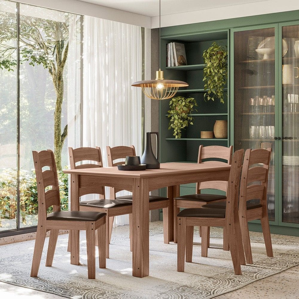 Conjunto Sala de Jantar Mali 1,56 com 6 Cadeiras Amêndoa 61C