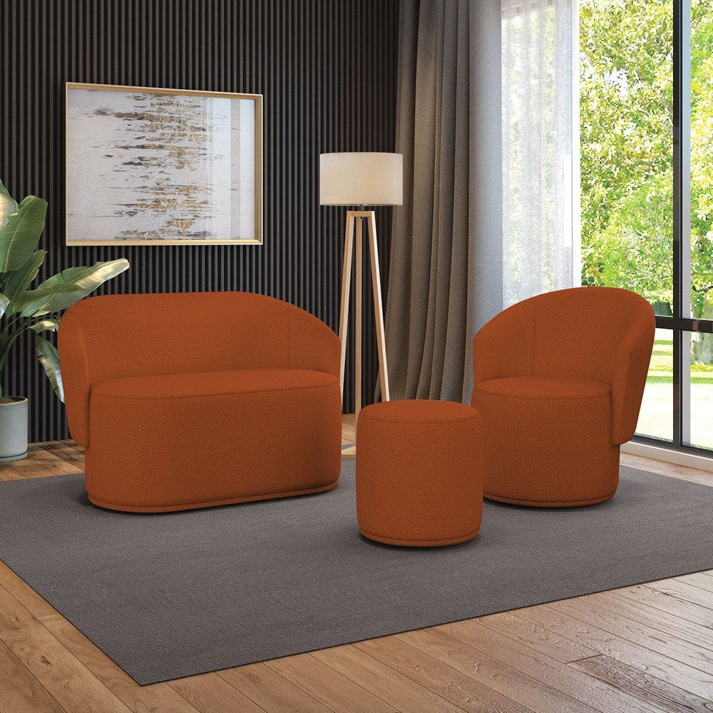 Sofá Namoradeira com Poltrona e Puff Orgânico Sala Malu Bouclê M11 - D`Rossi