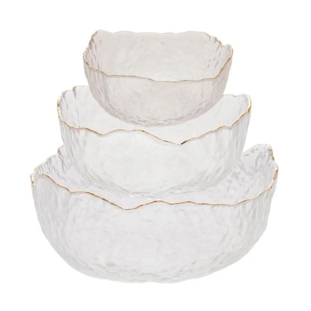 Kit 03 Bowls de Cristal Martelado com Borda Dourada Taj Wolff