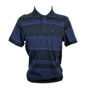 Camiseta Polo Masculina Wolf Preta com Listras